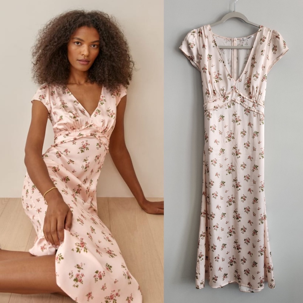 Reformation Pink Floral Midi Dress